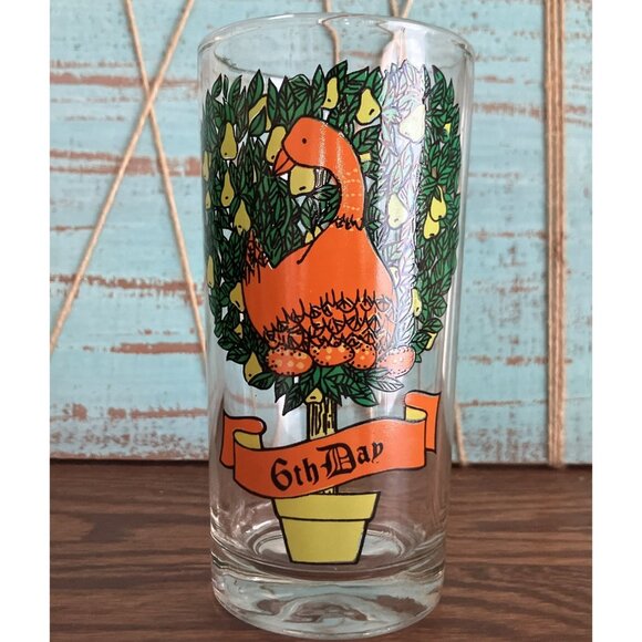 Vintage Twelve 12 Days of Christmas Glass Tumbler 5.5" tall - 6th Day - Picture 1 of 7